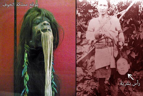 صورة لأحد رجال القبائل التايوانيين و هو يحمل رأسا بشرية